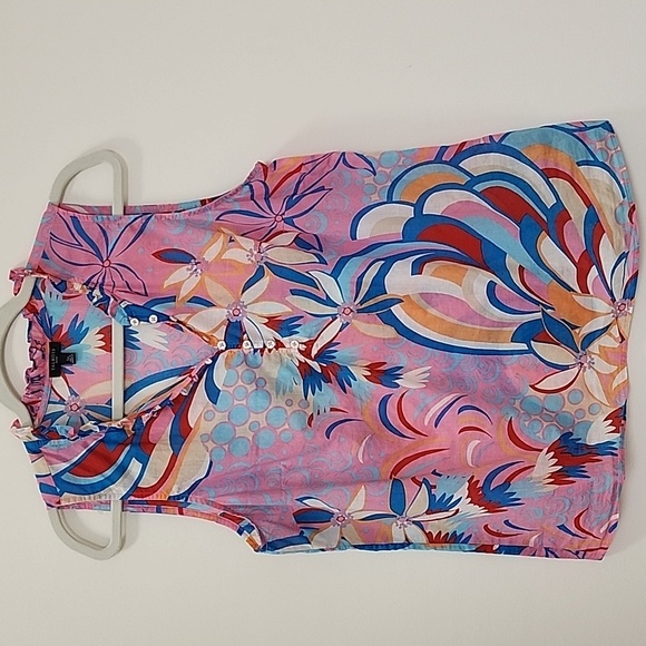 Talbots RUFFLE TRIM SHELL  DAZZLING FLORAL SIZE LP - Picture 3 of 16